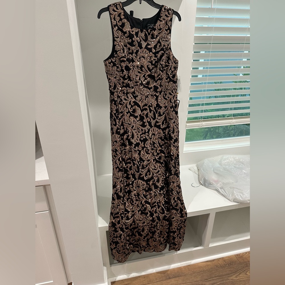 Alex Evening Sequin Gown, black, gold, bronze